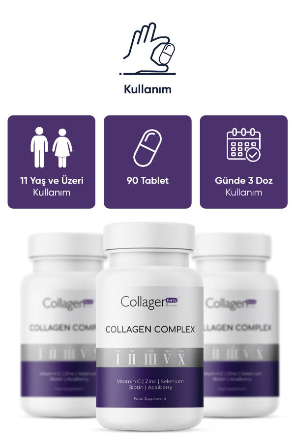 5 Tip Kolajen Kompleksi Tip 1,2,3,5 ve Tip 10 Biyotin, Çinko, Selenyum, C Vitamini & Açaí, 90 Tablet - 20