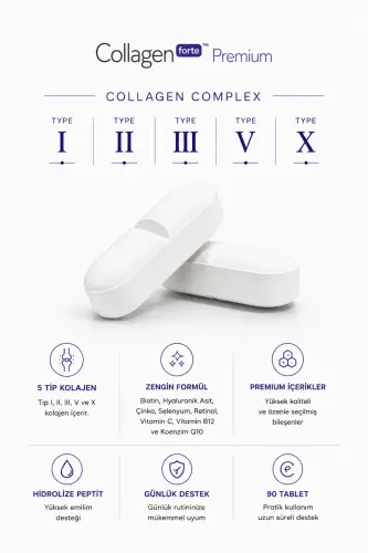 5 Tip Premium Kolajen 90 Tablet X 1500mg Biyotin & Multivitamin - COLLAGEN FORTE PLATINUM (1)