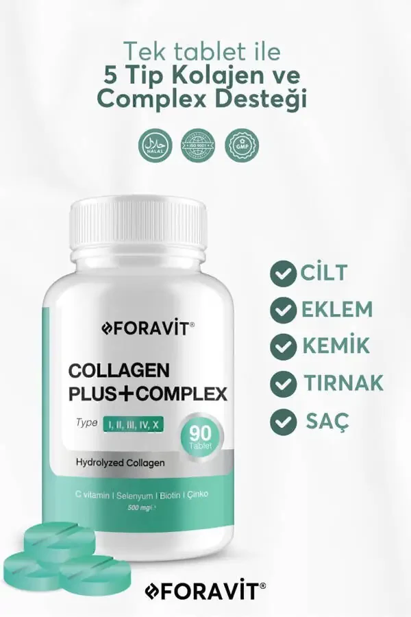 5 turdagi kollagen (1-tur, 2-tur, 3-tur, 5-tur, 10-tur), (selen, S vitamini va rux) 90 tablet - 1