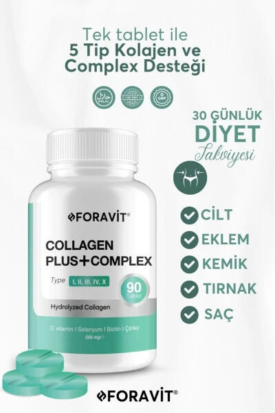 5 turdagi kollagen (1-tur, 2-tur, 3-tur, 5-tur, 10-tur), (selen, S vitamini va rux) 90 tablet - 5