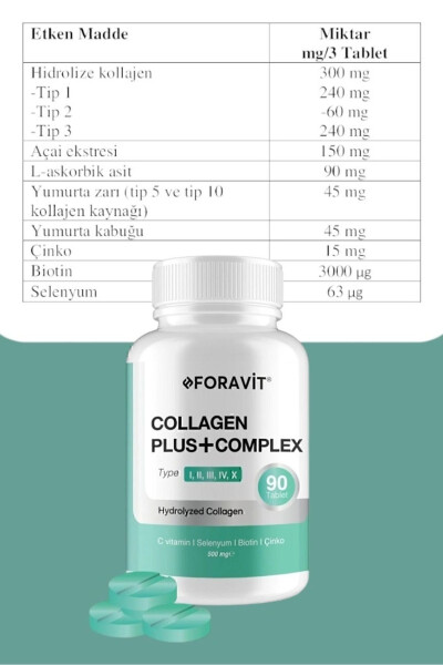5 turdagi kollagen (1-tur, 2-tur, 3-tur, 5-tur, 10-tur), (selen, S vitamini va rux) 90 tablet - 4