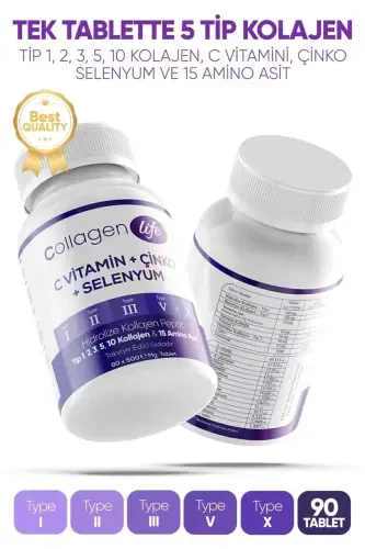 5 turdagi kollagen 1-tur, 2-tur, 3-tur, 5-tur, 10-tur, (Selen, S vitamini va Sink) 90 tablet - 5
