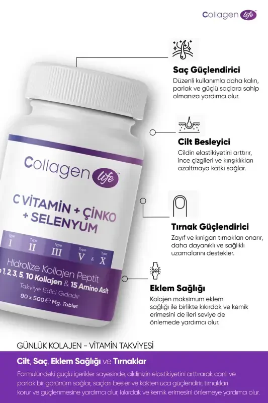 5 turdagi kollagen 1-tur, 2-tur, 3-tur, 5-tur, 10-tur, (Selen, S vitamini va Sink) 90 tablet - 8