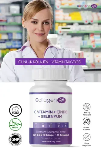 5 turdagi kollagen 1-tur, 2-tur, 3-tur, 5-tur, 10-tur, (Selen, S vitamini va Sink) 90 tablet - 9
