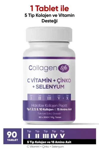 5 turdagi kollagen 1-tur, 2-tur, 3-tur, 5-tur, 10-tur, (Selen, S vitamini va Sink) 90 tablet - 13