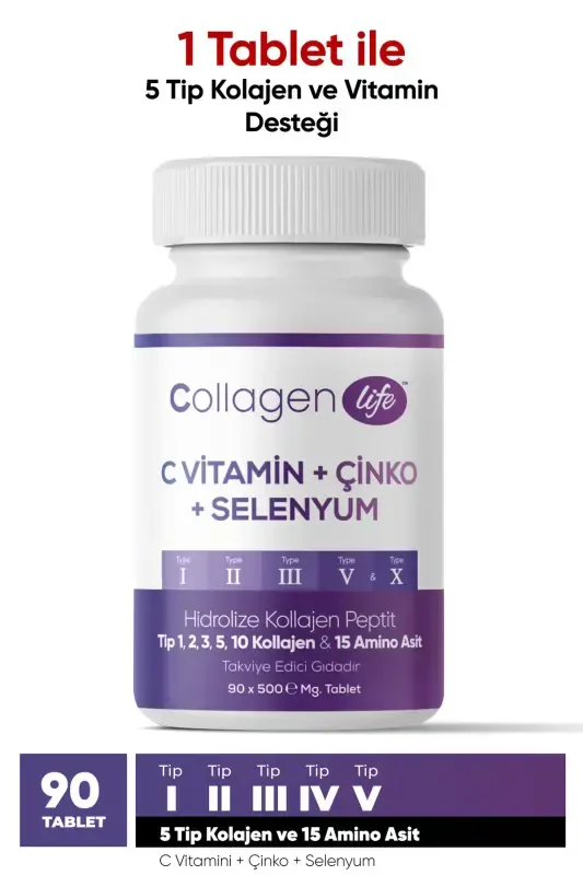 5 turdagi kollagen 1-tur, 2-tur, 3-tur, 5-tur, 10-tur, (Selen, S vitamini va Sink) 90 tablet - 13