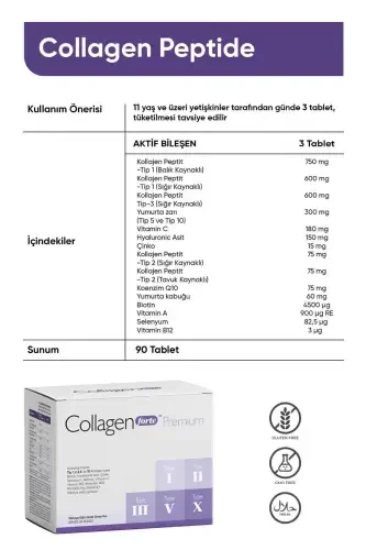 5 Turdagi Premium Kollagen 90 Tabletka X 1500mg Biotin & Multivitamin - 1