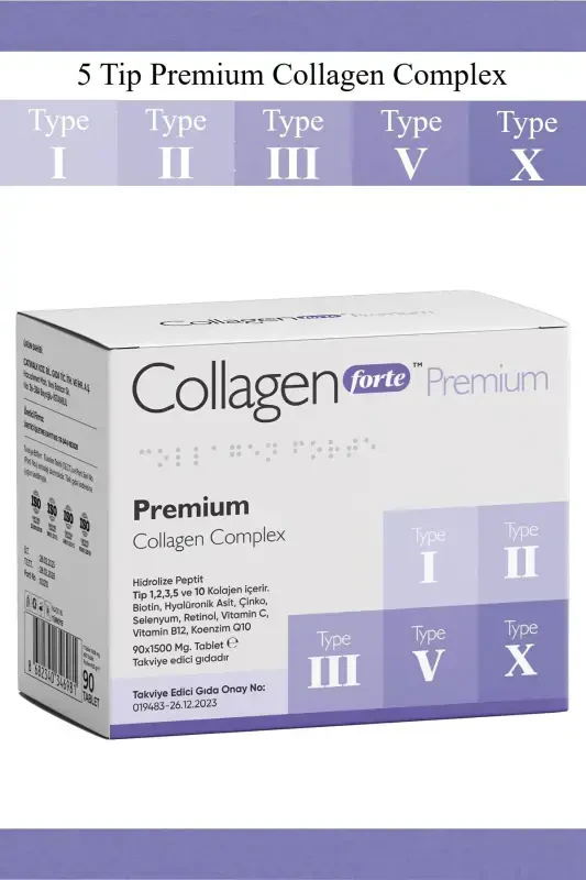 5 Type Premium Collagen 90 Tablets X 1500mg Biotin & Multivitamin - 5
