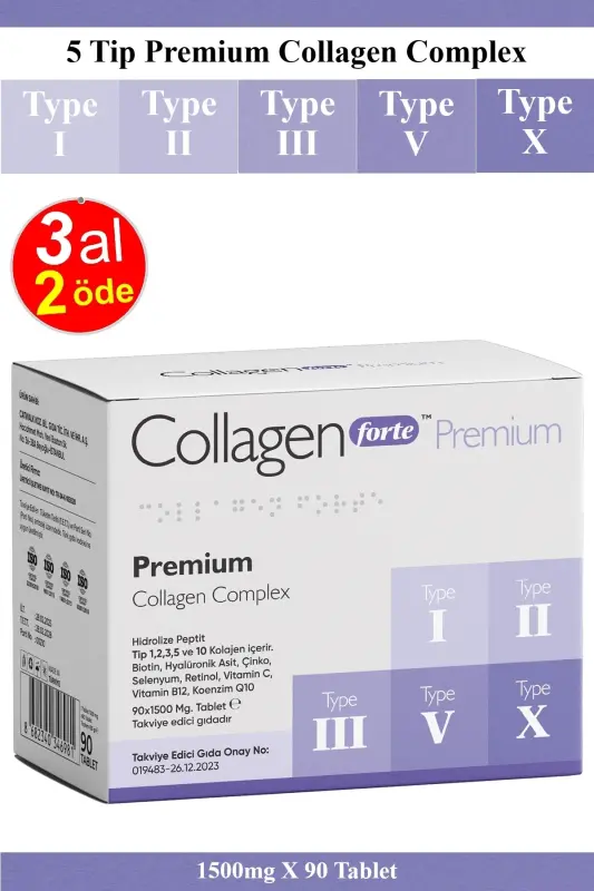 5 Type Premium Collagen 90 Tablets X 1500mg Biotin & Multivitamin - 2