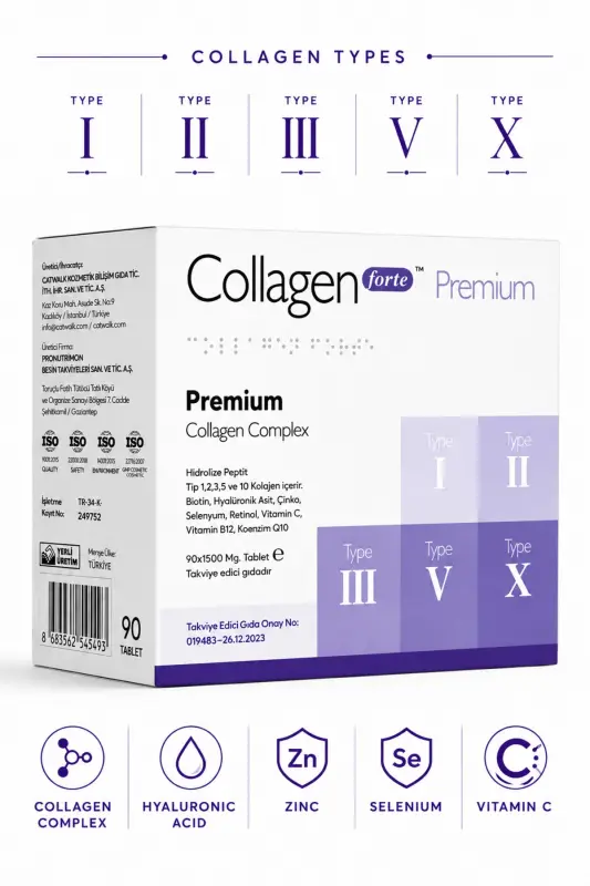 5 Type Premium Collagen 90 Tablets X 1500mg Biotin & Multivitamin - 1