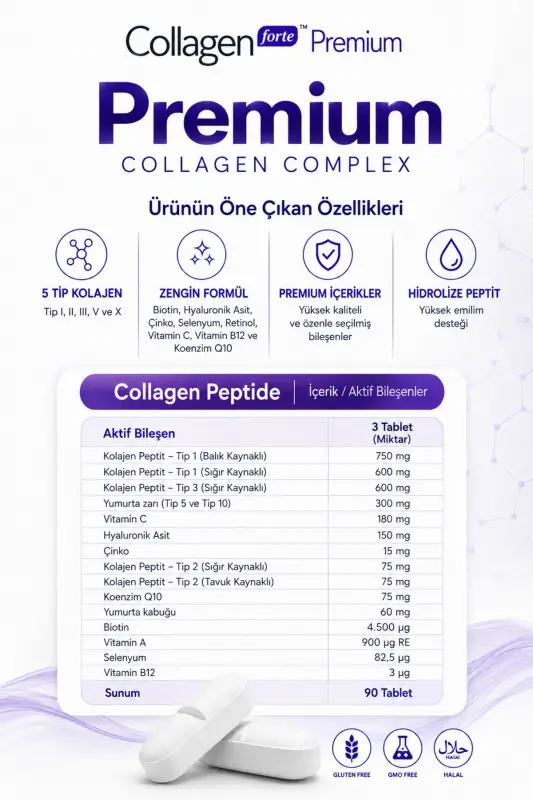 5 Type Premium Collagen 90 Tablets X 1500mg Biotin & Multivitamin - 3