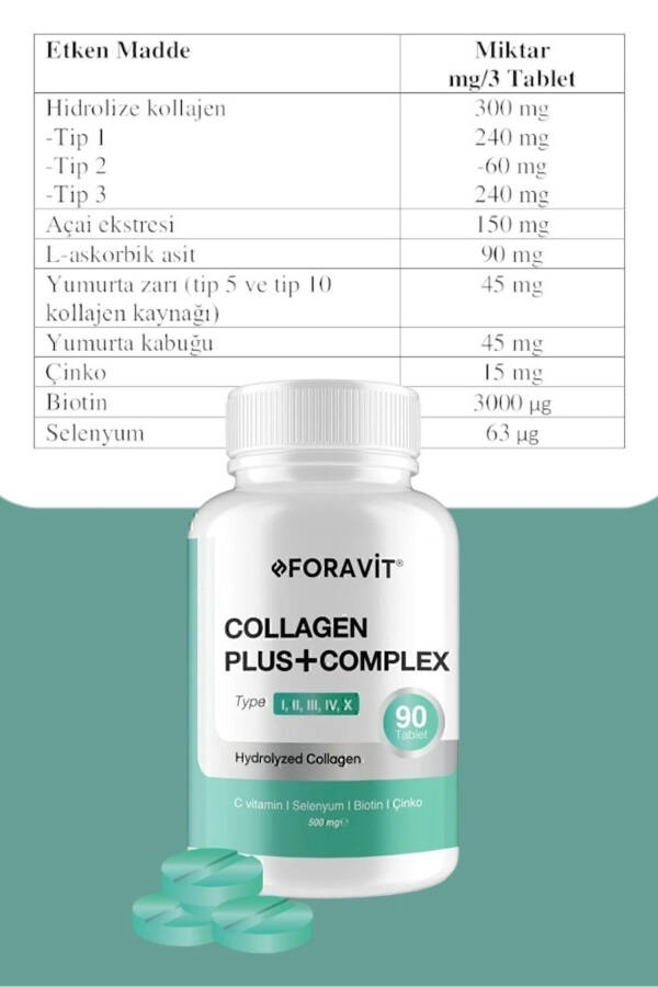 5 Types of Collagen (Type 1, Type 2, Type 3, Type 5, Type 10), (Selenium, Vitamin C and Zinc) 90 Tablets - 4
