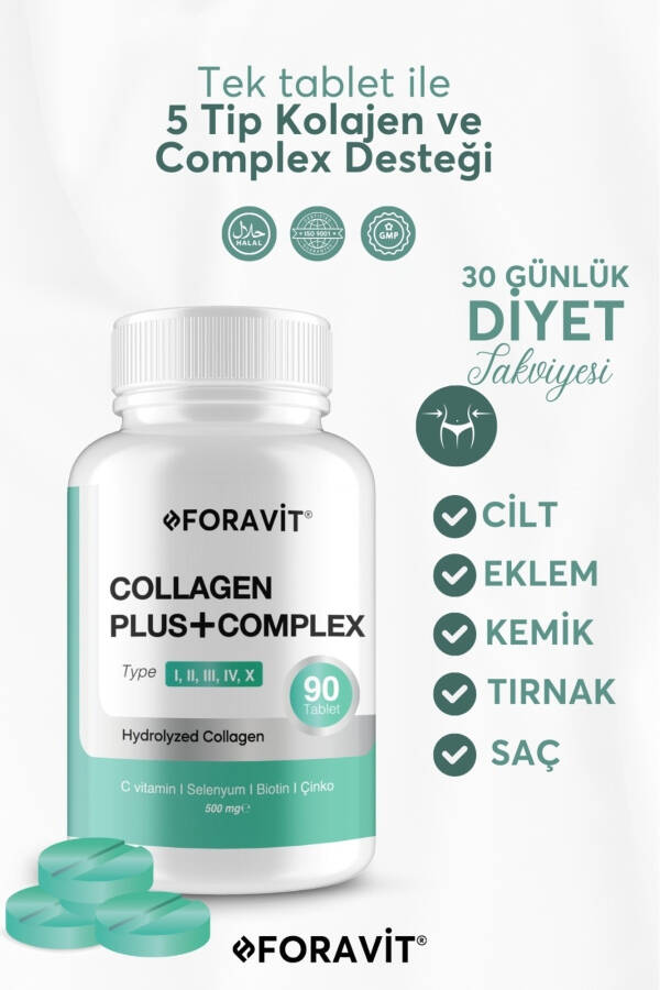 5 Types of Collagen (Type 1, Type 2, Type 3, Type 5, Type 10), (Selenium, Vitamin C and Zinc) 90 Tablets - 5