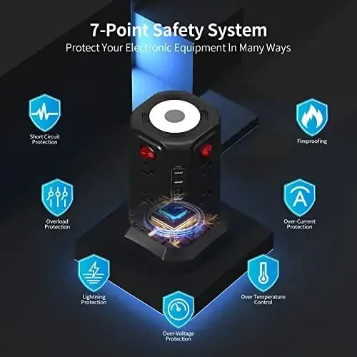 5 USB portli surge himoyachisi (1 USB C PD20W), tungi chiroqli 2-avlod PASSUS elektr tarmoqlari, uy ofisi, yotoqxona uchun zarur bo'lgan narsalar uchun 10 FT uzaytirish kabeli bilan bir nechta rozetka. - 6