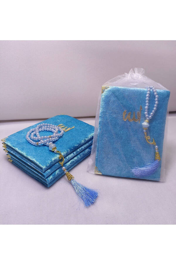 5 Velvet-Covered Yasin Mevlit Books, Pearl Rosary Bag, Gifts, Circumcision, Umrah, Hajj, Baby Mevlit - 1