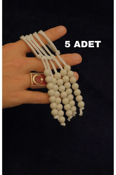 5 White Tawaf Prayer Beads - BILENLER