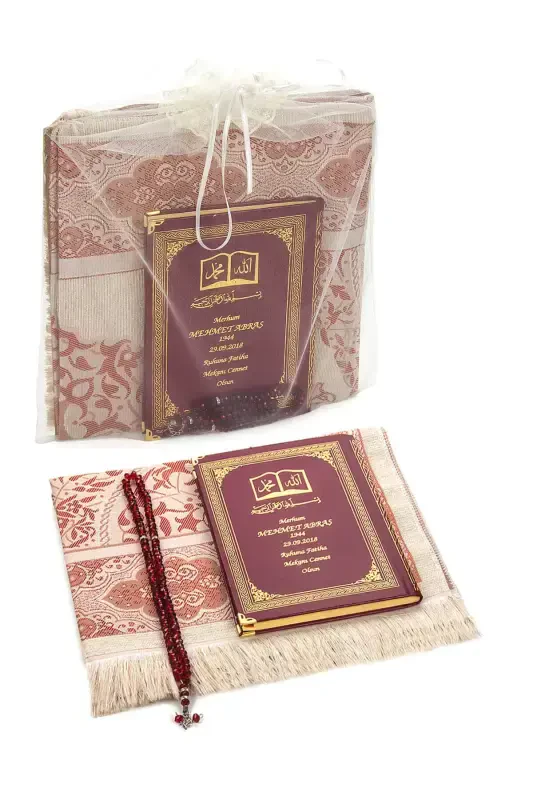 50 Custom Printed Velvet-Covered Yasin Books - Prayer Rugs - Crystal Prayer Beads Set - Mawlid Gift - 1