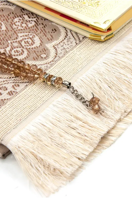 50 Dona - Ism bosilgan charm Yasin kitobi - Joynamoz - Billur tasbeh to‘plami - Diniy sovg‘a - Krem - 2