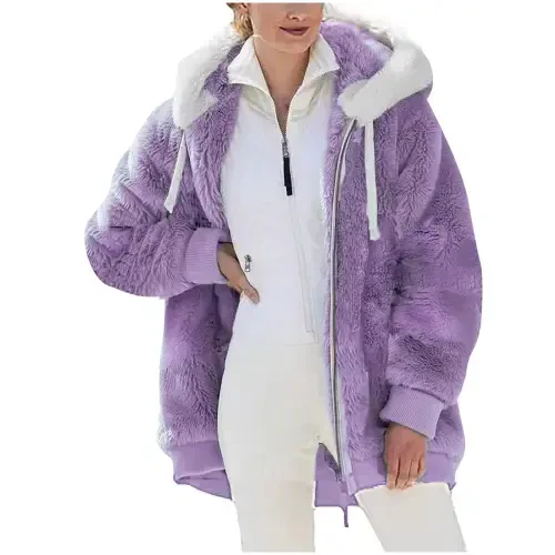 50% Off Clear!Fashion Oversize Winter Coats for Women, Women Plus Size Winter Warm Loose Plush Zip Hooded Jacket Coat Deals Gift for Women - 5