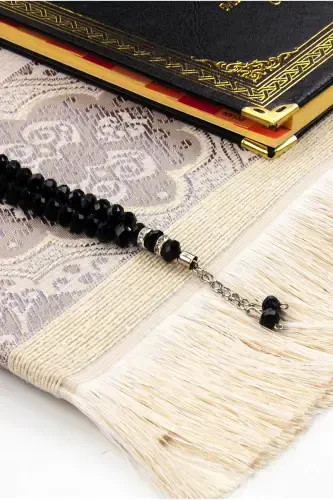 50 Pieces - Personalized Hardcover Yaseen Book - Prayer Rug - Crystal Rosary Set - Islamic Gifts - Black - İHVAN (1)