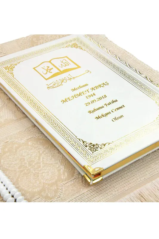 50 Pieces - Personalized Hardcover Yaseen Book - Prayer Rug - Crystal Rosary Set - Mevlut Gift-White - 2