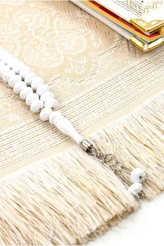 50 Pieces - Personalized Hardcover Yaseen Book - Prayer Rug - Crystal Rosary Set - Mevlut Gift-White - 3
