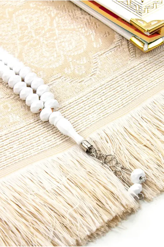 50 Pieces - Personalized Hardcover Yaseen Book - Prayer Rug - Crystal Rosary Set - Mevlut Gift-White - 3