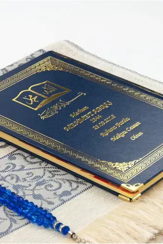50 Pieces - Personalized Hardcover Yasin Book - Prayer Rug - Crystal Rosary Set - Custom Gift-Navy Blue - İHVAN (1)
