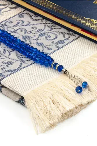 50 Pieces - Personalized Hardcover Yasin Book - Prayer Rug - Crystal Rosary Set - Custom Gift-Navy Blue - 3