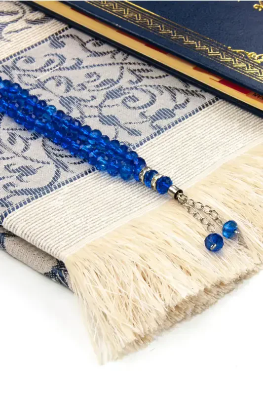 50 Pieces - Personalized Hardcover Yasin Book - Prayer Rug - Crystal Rosary Set - Custom Gift-Navy Blue - 3