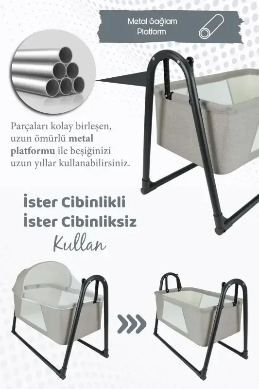 50 x 70 Rocking Portable Crib with Mosquito Net Beside Mother Bed Open Gray Grey Beside Mother Bed 9 - 25 kg 2 Years S-gray - 2
