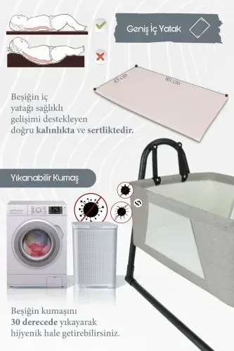 50 x 70 Rocking Portable Crib with Mosquito Net Beside Mother Bed Open Gray Grey Beside Mother Bed 9 - 25 kg 2 Years S-gray - 4