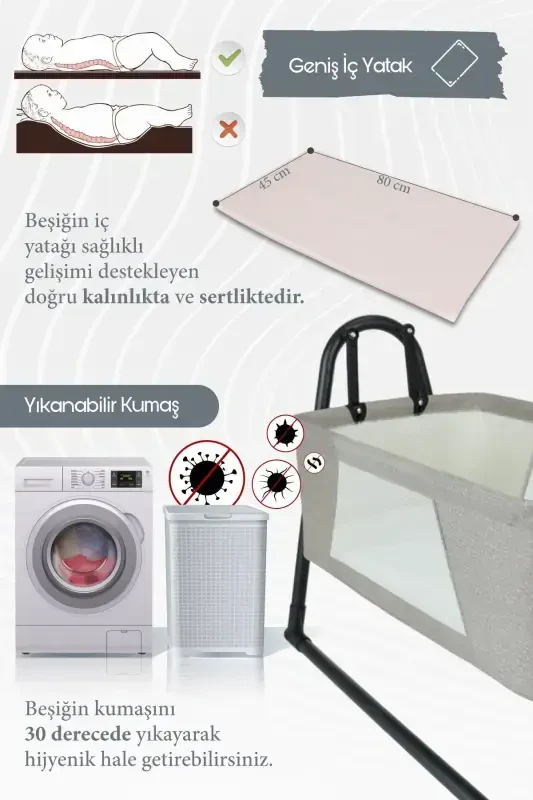 50 x 70 Rocking Portable Crib with Mosquito Net Beside Mother Bed Open Gray Grey Beside Mother Bed 9 - 25 kg 2 Years S-gray - 4