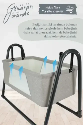 50 x 70 Sallanadigan Portativ Chivinlikli Onam Yonidagi Go'dak Beshik Och Kulrang Kulrang Onam Yonida 9 - 25 kg 2 Yil S-kulrang - 3