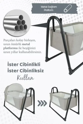 50 x 70 Sallanır Portatif Cibinlikli Anne Yanı Bebek Beşik Açık Gri Gri Anne Yanı 9 - 25 kg 2 Yıl S-gri - PERILLA (1)