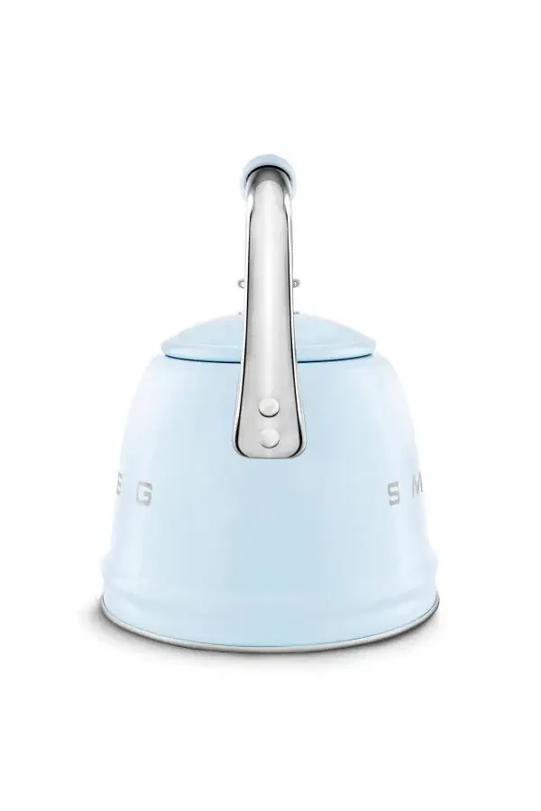 50-yillarda uslubdagi pastel ko'k rangli pechka ustiga qo'yiladigan hushtakli choynak 2,3 litr - 5