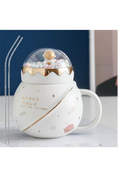 500ml Astronaut Series Creaktif Space Lidded Cup Ceramic Tea Coffee Mug Set for Girls and Boys - 1