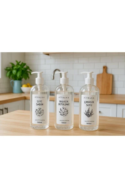 500ML Clear Plastic Bottle Labeled Liquid Soap, Dish Soap, and Bleach - FTRK STORE