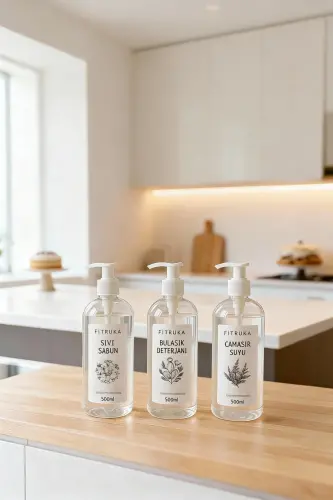 500ML Clear Plastic Bottle Labeled Liquid Soap, Dish Soap, and Bleach - 5