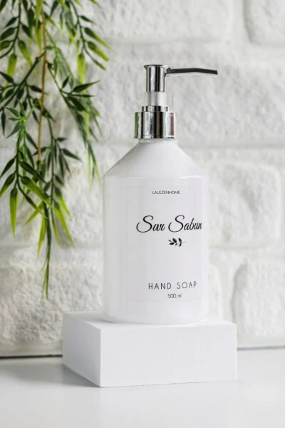 500ml White Bottle with Silver Chrome Cap Liquid Soap Dispenser Labelled - LALEZEN HOME