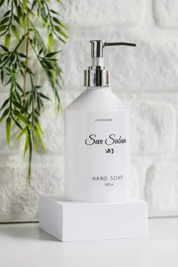 500ml White Bottle with Silver Chrome Cap Liquid Soap Dispenser Labelled - 1