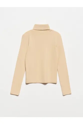 50167 Balıkçı Yaka Bluz-bej-Bej - DILVIN (1)