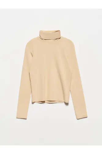 50167 Balıkçı Yaka Bluz-bej-Bej - 1