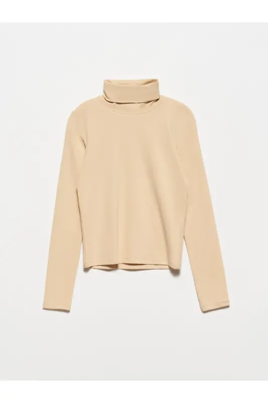 50167 Balıkçı Yaka Bluz-bej-Bej - 1