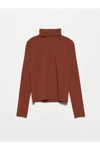 50167 Balıkçı Yaka Bluz-kahve-Kahve - 1