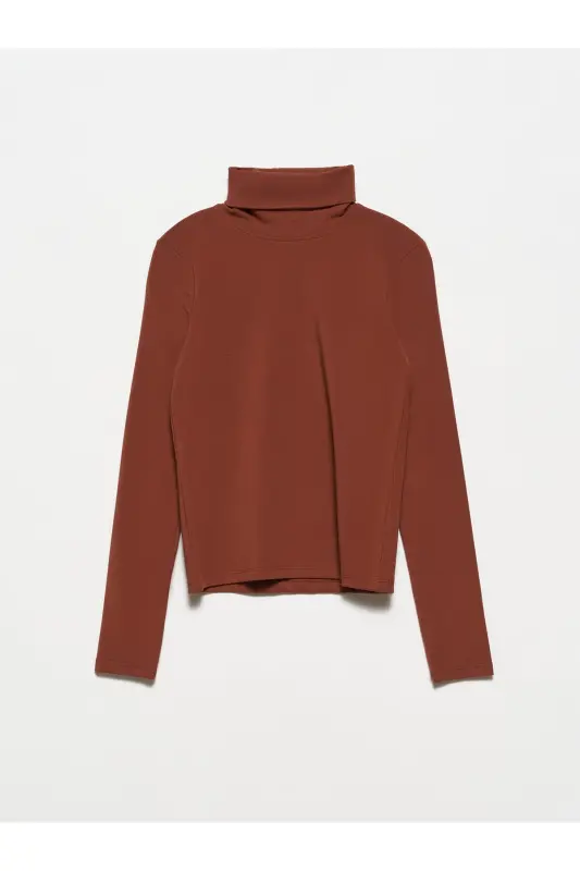 50167 Balıkçı Yaka Bluz-kahve-Kahve - 1