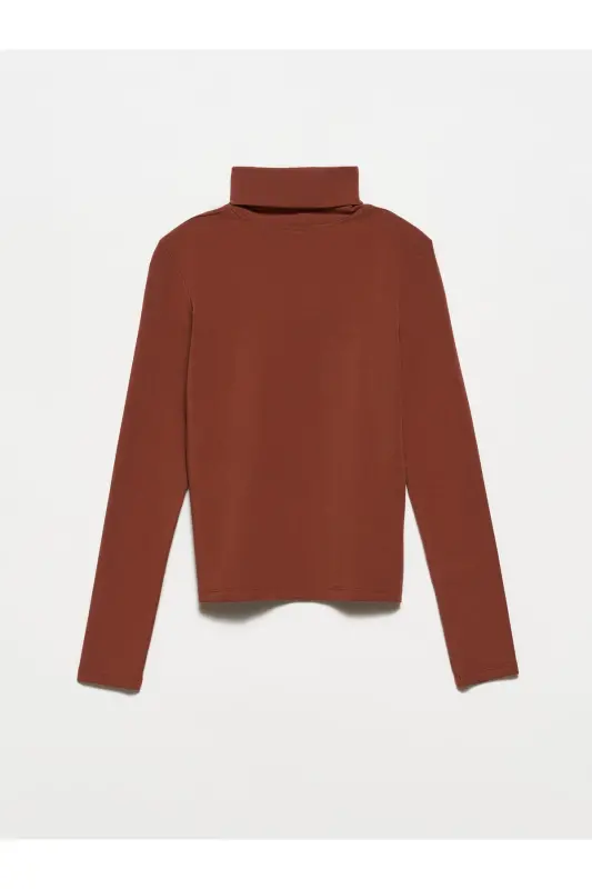 50167 Balıkçı Yaka Bluz-kahve-Kahve - 2