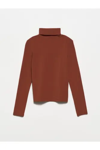 50167 Balıkçı Yaka Bluz-kahve-Kahve - DILVIN (1)