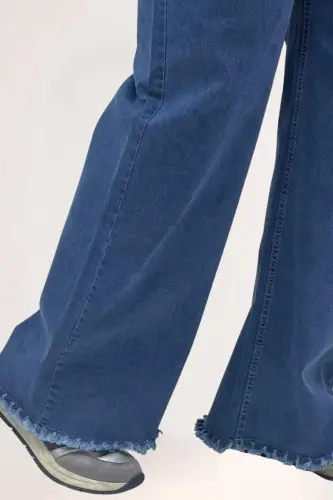 5051P Paçası Püskül Detaylı Kot Pantolon - Mavi - 2