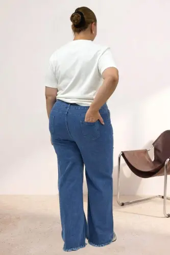 5051P Paçası Püskül Detaylı Kot Pantolon - Mavi - 3